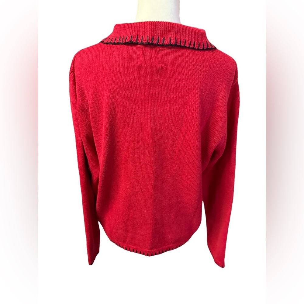 Vintage Nutcracker Christmas Cardigan Sweater Red Animal Print Stockings medium - Picture 8 of 16